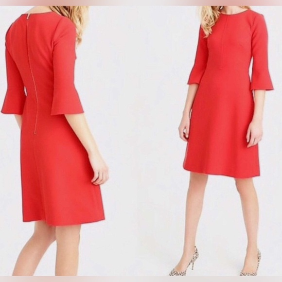 J. Crew Bell-Sleeve Crepe Suiting Coral Red Dress 12T - Picture 1 of 6